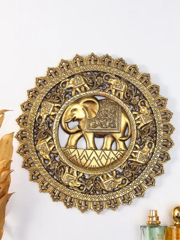 Панно интерьерное полистоун "Индийский слон. Мандала" золото 30х4,6х30 см