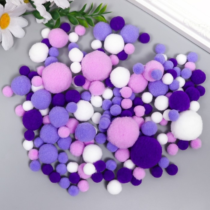 Декор для творчества Декор для творчества "Помпончики. Фиолетовое настроение" d=1-3 см набор 135 шт
