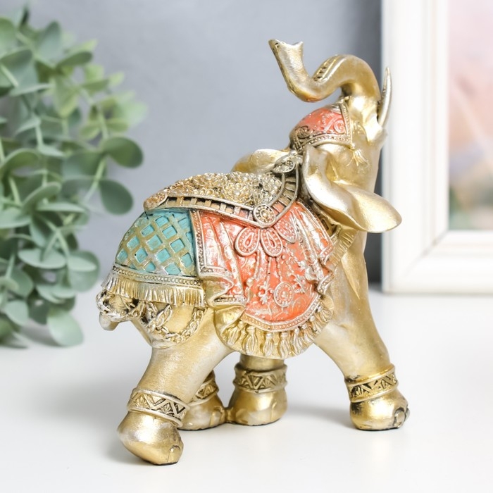 Сувенир полистоун Сувенир полистоун "Золотой слон в цветной богатой попоне" МИКС 6х11х13 см
