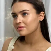 Серьги пусеты QF &laquo;Романтика&raquo;, 6 пар, цветочки, чёрно-белый в серебре
