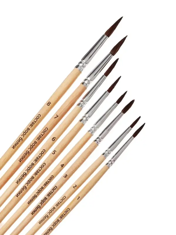 Набор кистей для рисования, белка, 8 штук: № 1, 2, 3, 4, 5, 6, 7, 8, круглые, деревянная ручка, международный размер