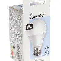 Лампа светодиодная Smartbuy, Е27, A60, 15 Вт, 4000К, дневной белый свет