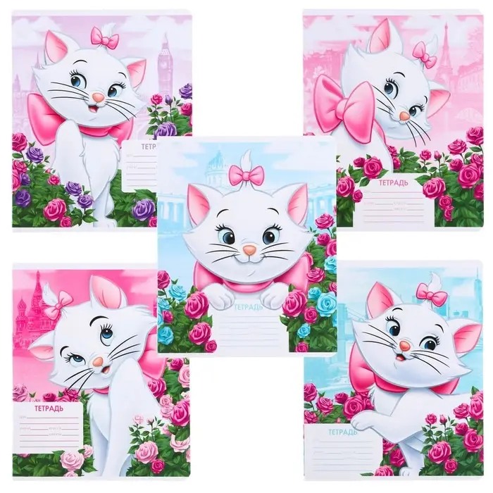 Тетрадь в линейку 12 листов, 5 видов МИКС, обложка мелованный картон, &laquo;Коты аристократы&raquo;