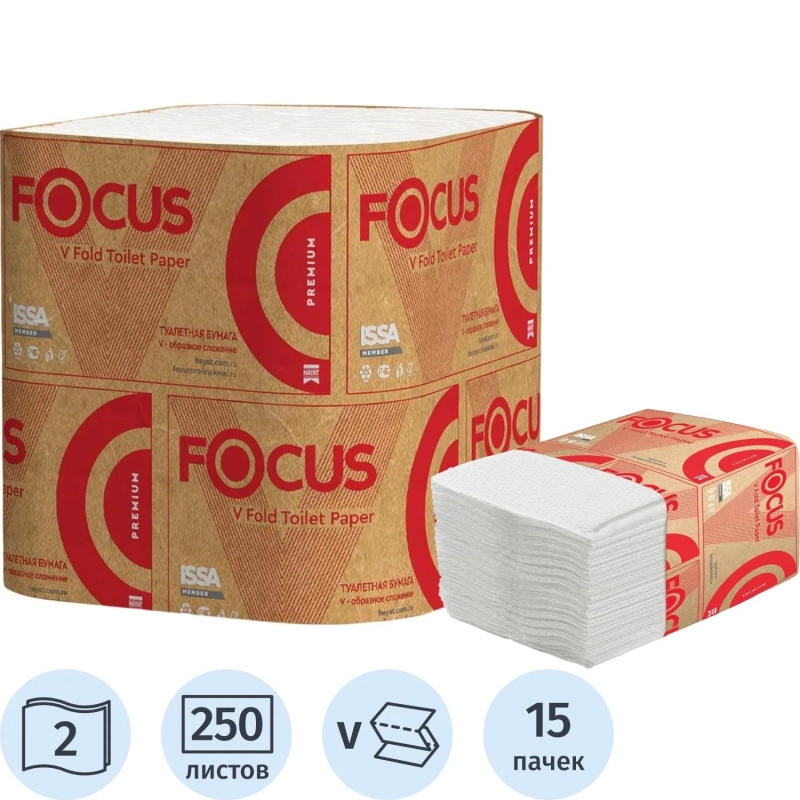 Бумага туалетная д/дисп Premium V-сл 2сл бел 250л 15пач/уп_5083735 п/э