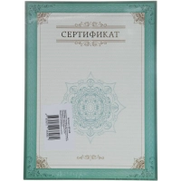 Сертификат-бумага А4, вертикальный бланк зел рамка,тиснение фольг 10 шт/уп