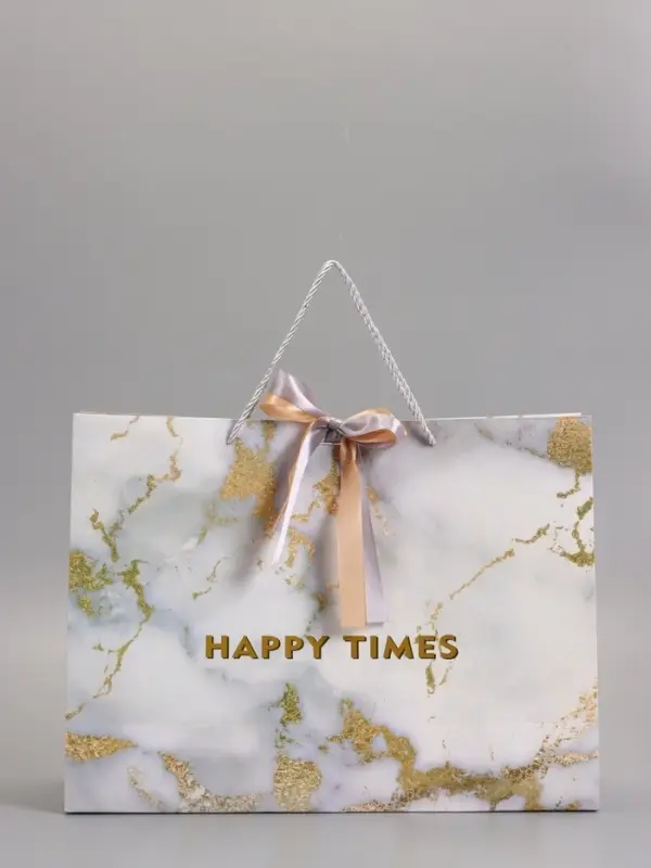 Пакет подарочный "Мрамор" , белый , с бантиком, 43 х 32 х 14 см