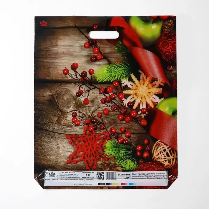 Пакет «Зимняя калина», полиэтиленовый с вырубной ручкой, 45×38 см