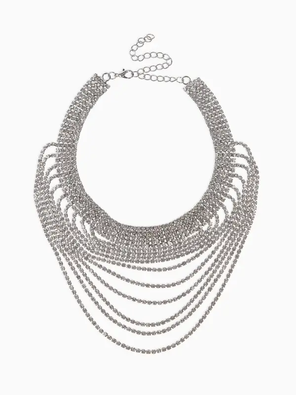 Колье &laquo;Водопад&raquo;, волна, белое в серебре, 25 см