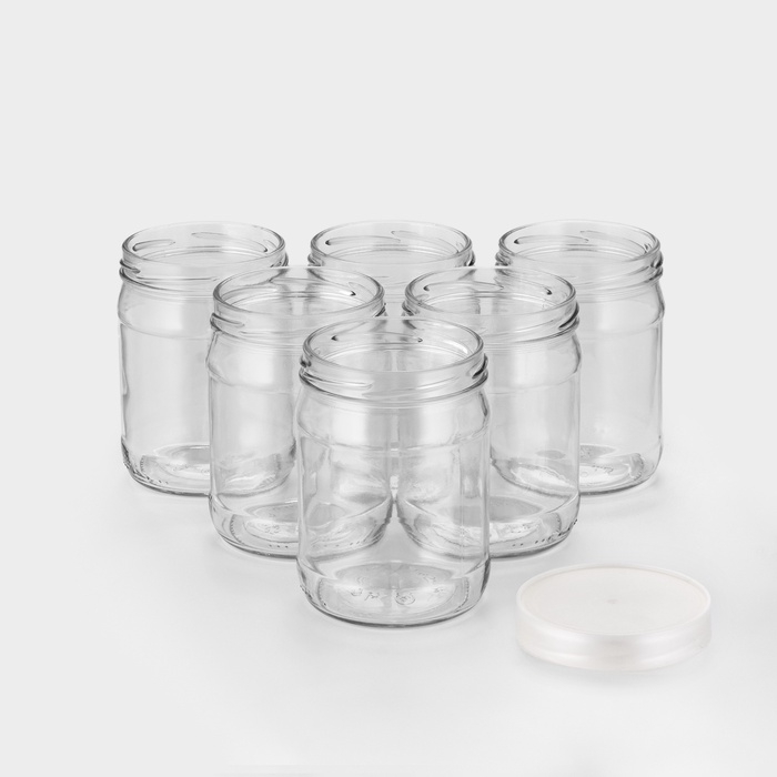 Набор стеклянных банок с серебристой полимерной крышкой, ТО-82 мм, 450 мл, 6 шт. Набор стеклянных банок с серебристой полимерной крышкой, ТО-82 мм, 450 мл, 6 шт.