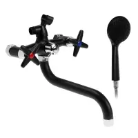 Смеситель для ванны ZEIN Z2494, излив 20 см, кран-букса 1/2", с душ набором, черный/хром