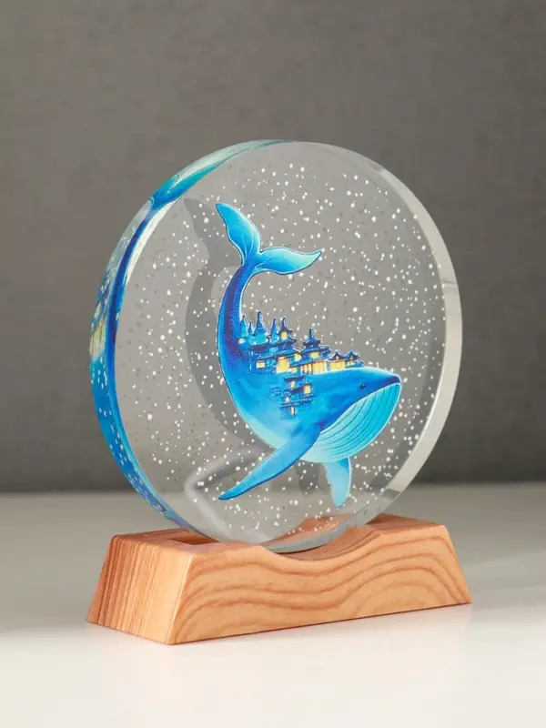 Сувенир стекло свет Сувенир стекло свет "Диск. Кит" 5хLED d=10 см, USB, цветной 10х4х11,4 см