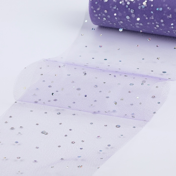 Фатин с блёстками, 15 см, 11 ± 1 г/кв.м, 23 ± 1 м, цвет сиреневый №25 Фатин с блёстками, 15 см, 11 ± 1 г/кв.м, 23 ± 1 м, цвет сиреневый №25