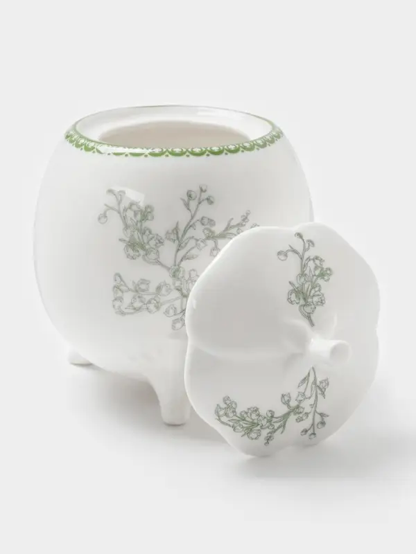 Сахарница WY Bloomware, 300 мл, 12&times;9 см, фарфор, зелёная, белая