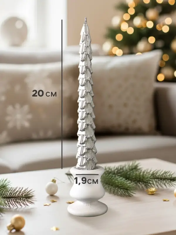 Набор свечей новогодних &laquo;Ель&raquo;, 1.9&times;1.9&times;20 см, 2 шт., серебро