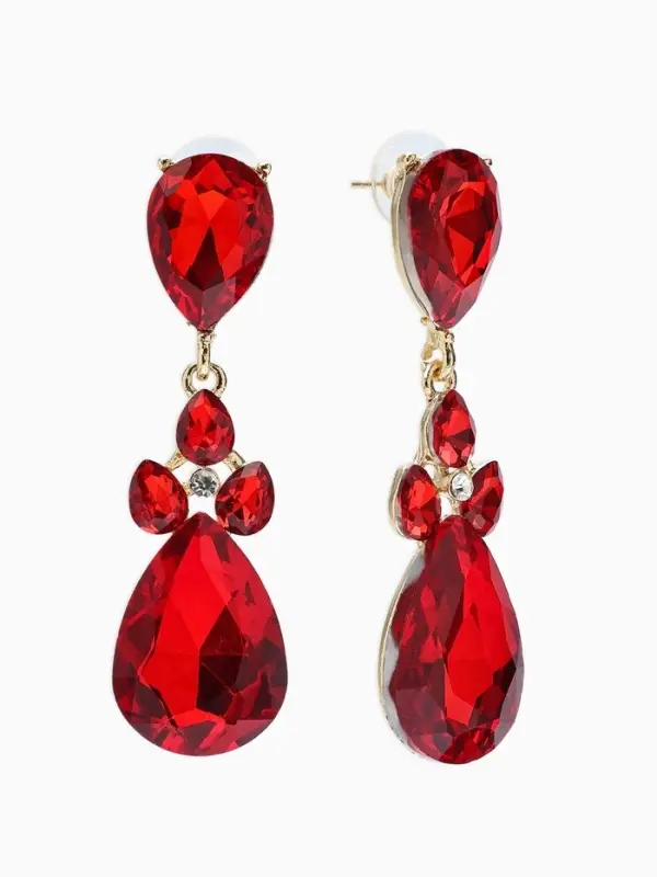 Серьги висячие со стразами &laquo;Вечеринка&raquo;, цветок из капель, красно-белые в золоте, 6.3 см