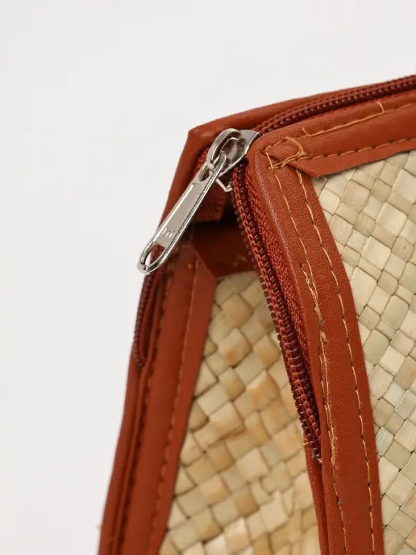 Сумка плетёная на молнии из пандана, 30&times;10&times;35 см, светло-коричневая