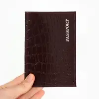 Обложка для паспорта, тиснение фольгой, натуральная кожа, тёмно-коричневая