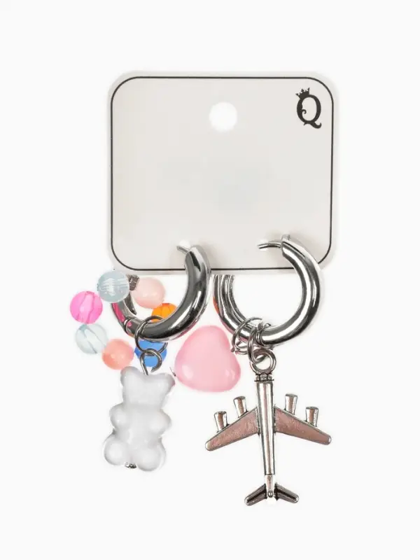 Серьги со съёмным элементом &laquo;Трансформер&raquo;, мишка и сердце, цветные в серебре