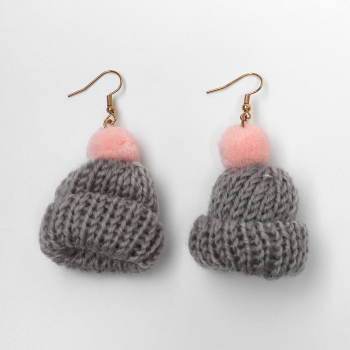 Новый год! Серьги «Новогодние» шапочки, цвет серо-розовый в золоте Новый год! Серьги «Новогодние» шапочки, цвет серо-розовый в золоте