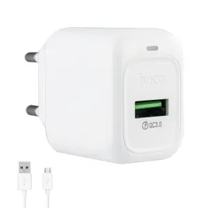 Сетевое зарядное устройство с кабелем USB на MicroUSB Q.C 3.0 CS52A HOCO белое