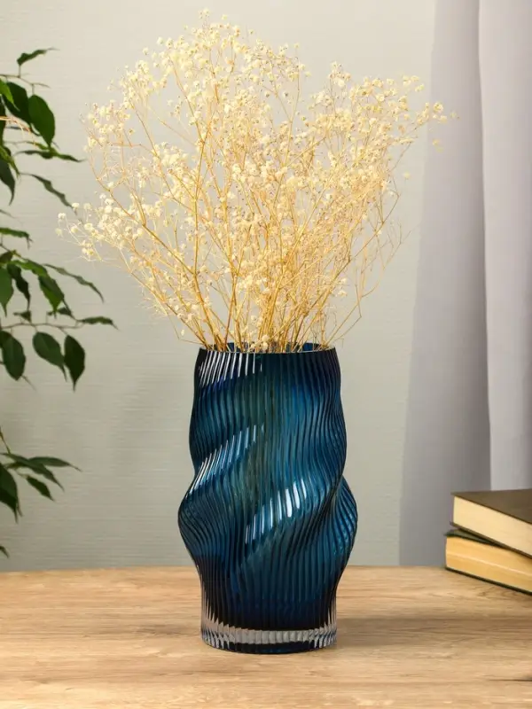 Ваза стекло настольная  Ваза стекло настольная "Ванесса" волны, 24х12 см, синий