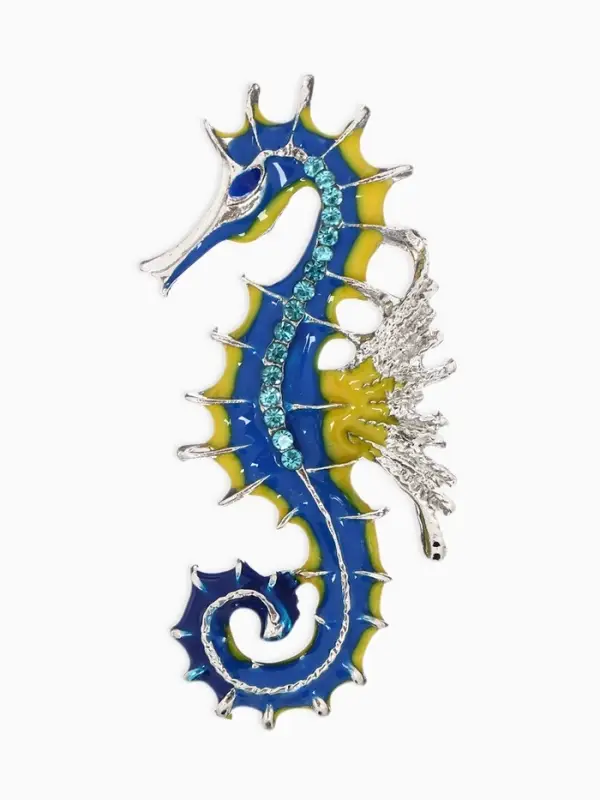 Брошь &laquo;Конёк&raquo;, морской, цветная в серебре