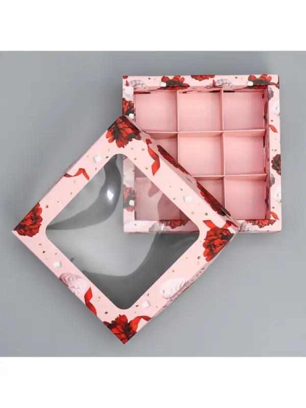 Коробка для конфет, кондитерская упаковка, 9 ячеек, Present, 14.7&times;14.7&times;3.5 см