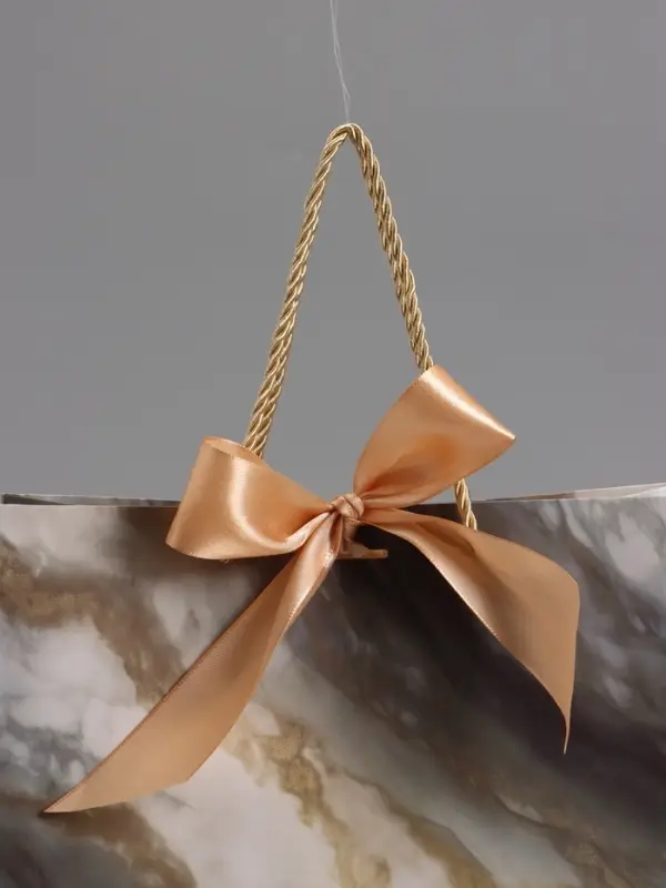 Пакет подарочный "Мрамор" , с бантиком , 28 х 20 х 10 см