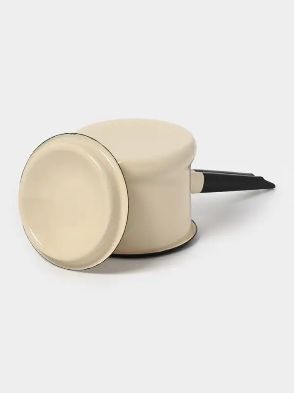 Ковш эмалированный, 1 л, с крышкой, без декора, слоновой кости