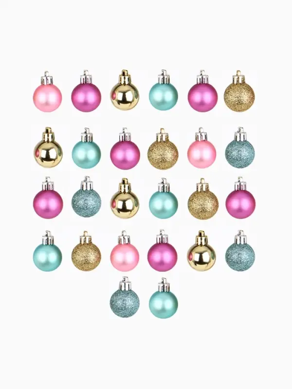 Шары ёлочные новогодние, пластик, d=3 см, набор 16 шт., голубые, розовый и золотой