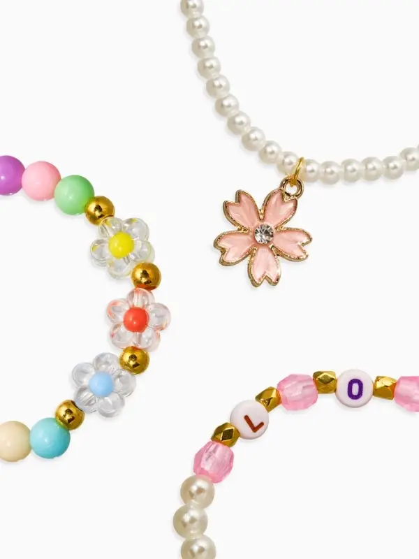 Браслет детский «Выбражулька», 3 шт. набор, цветок, бусины, цветной Браслет детский «Выбражулька», 3 шт. набор, цветок, бусины, цветной