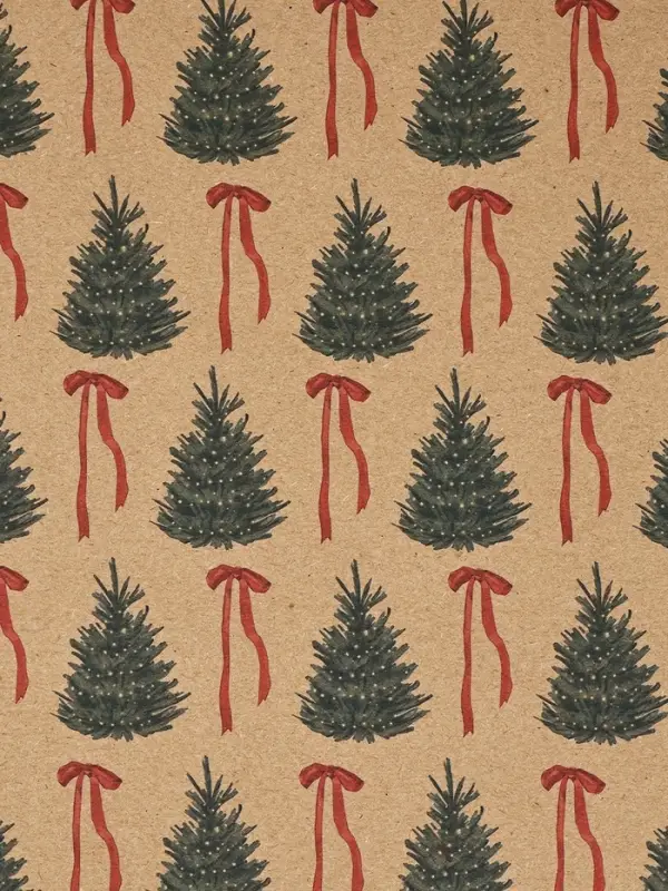 Бумага упаковочная бурый крафт &laquo;Ёлки и банты&raquo;, 50 &times; 70 см