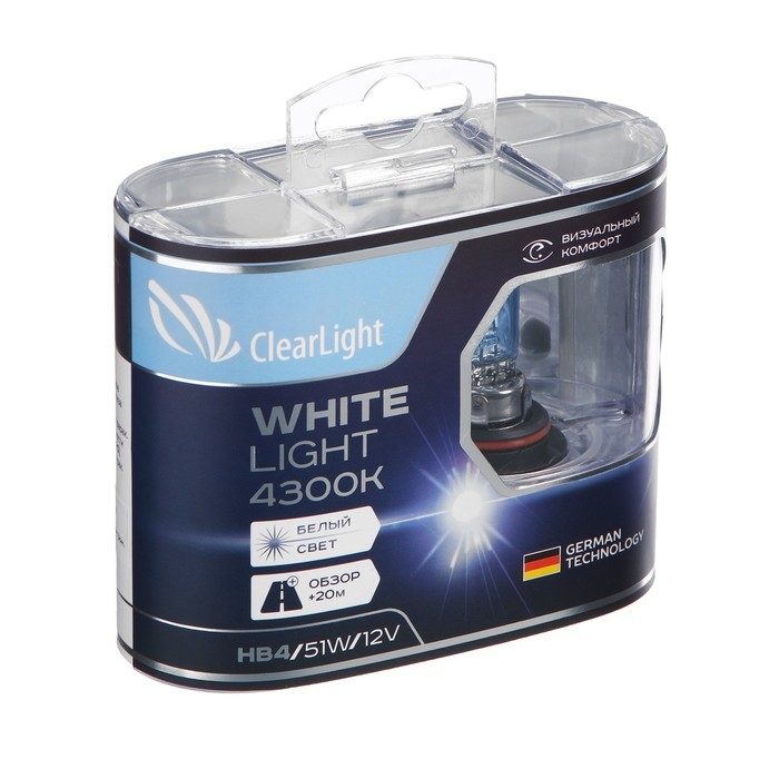 Лампа автомобильная Clearlight WhiteLight, HB4, 12 В, 51 Вт, набор 2 шт Лампа автомобильная Clearlight WhiteLight, HB4, 12 В, 51 Вт, набор 2 шт