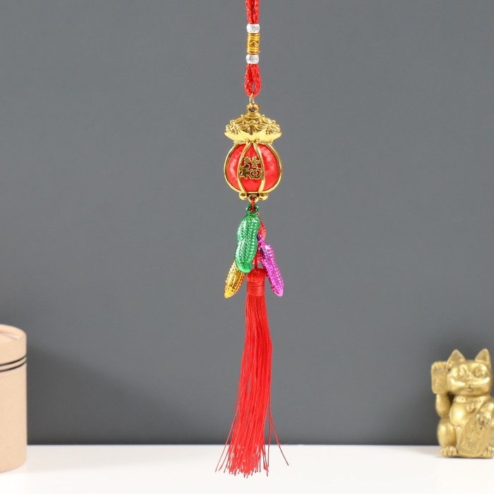 Подвеска пластик, текстиль Подвеска пластик, текстиль "Красный денежный мешок с арахисом" 2,5х3,5х32 см