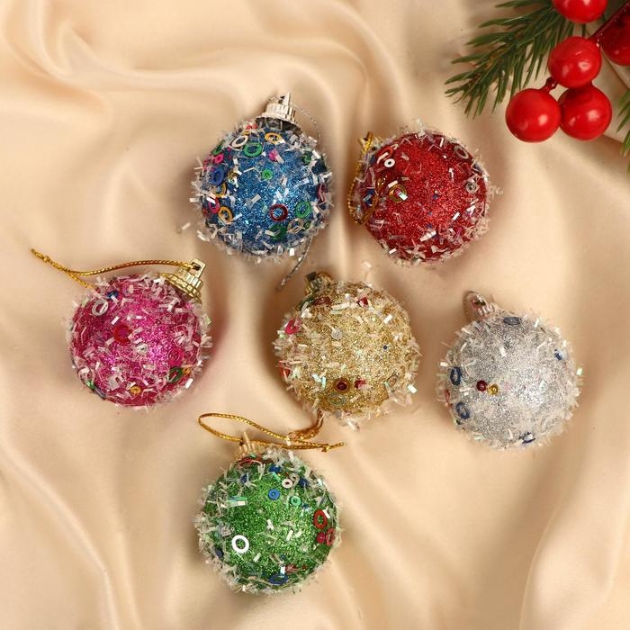 Набор шаров пластик d-4 см, 6 шт Набор шаров пластик d-4 см, 6 шт "Пайетка" микс