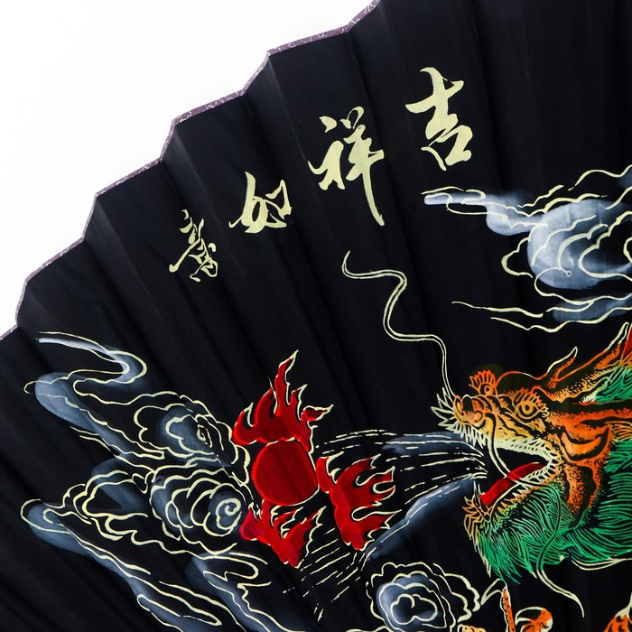 Веер бамбук, текстиль h=90 см  Веер бамбук, текстиль h=90 см "Дракон" чёрный