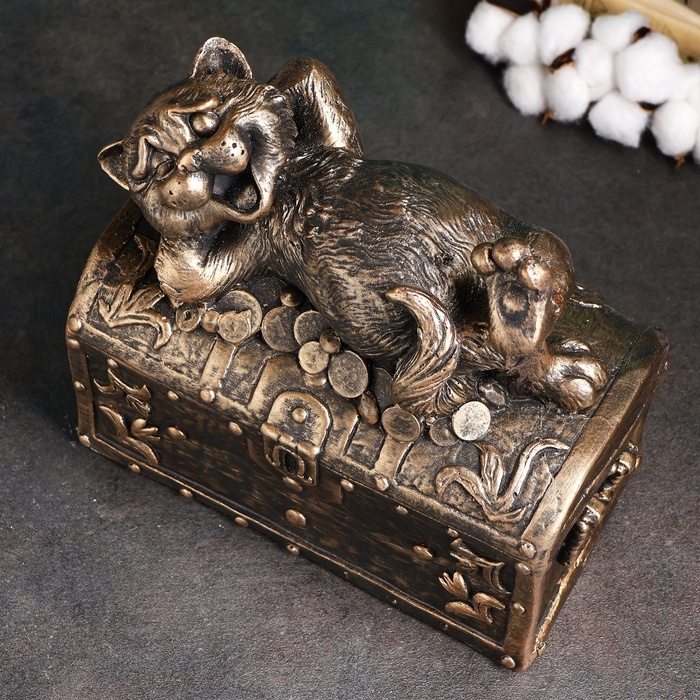 Копилка Копилка "Кот на сундуке" 23х13х22см, бронза