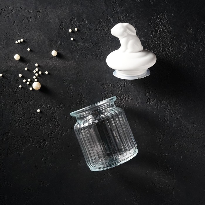 Банка стеклянная для хранения сыпучих продуктов Доляна &laquo;Зайка&raquo;, 230 мл, с керамической крышкой