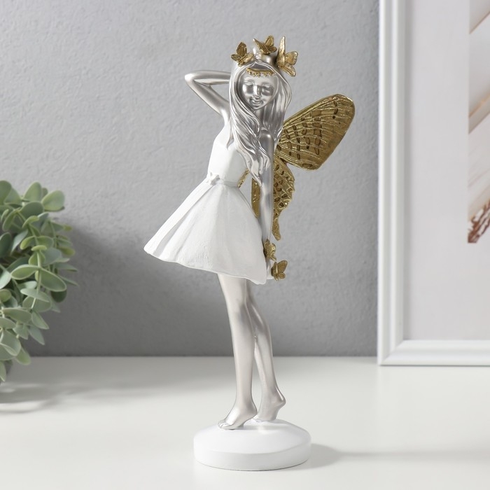 Сувенир полистоун Сувенир полистоун "Девушка-фея в белом платьице" золото 11,5х8,5х25 см