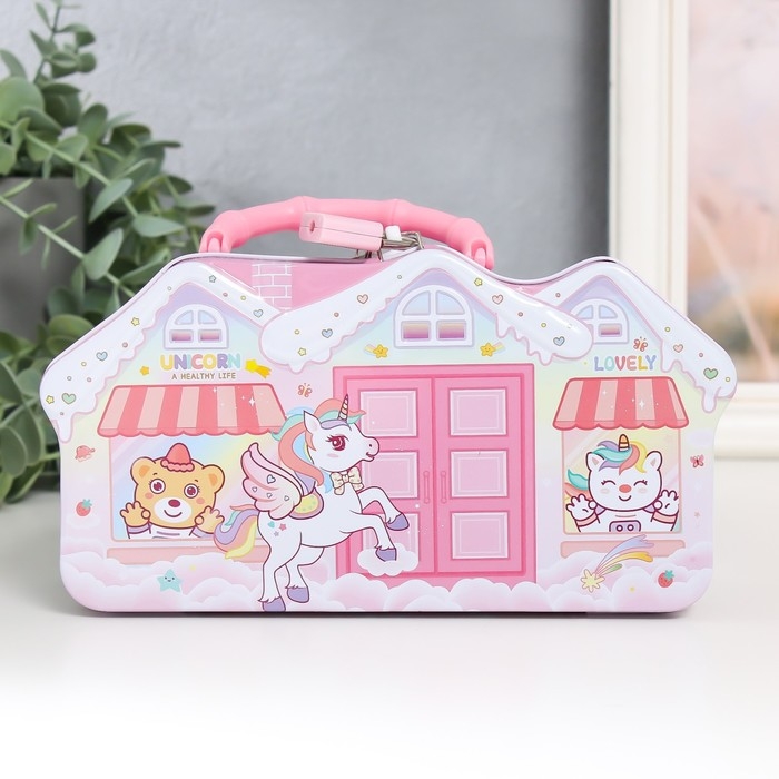 Копилка металл с замочком Копилка металл с замочком "Домик с жителями" МИКС 19х6,5х9,5 см