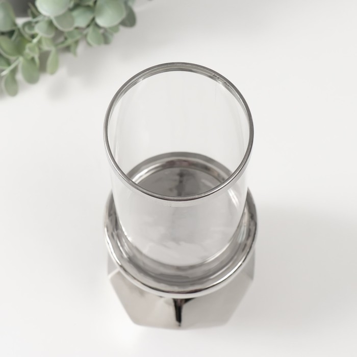 Подсвечник керамика, стекло на 1 свечу Подсвечник керамика, стекло на 1 свечу "Грани" d=7,5 см серебро 10,5х10,5х27 см