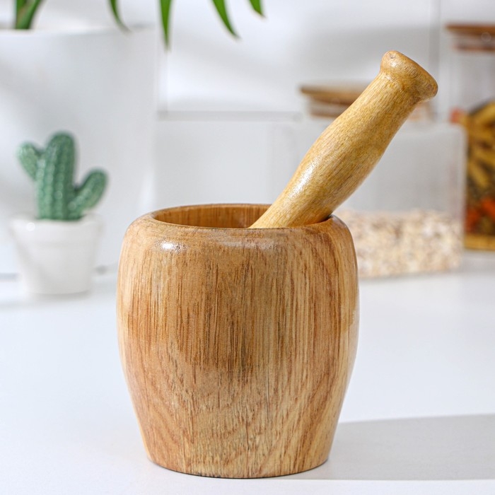 Ступка с толкушкой Доляна «Бамбук», 10 см Ступка с толкушкой Доляна «Бамбук», 10 см