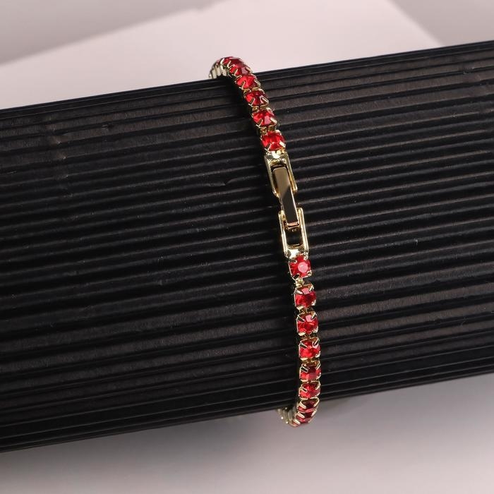 Браслет со стразами «Сияй» тонкая нить, цвет красный в золоте, 18 см Браслет со стразами «Сияй» тонкая нить, цвет красный в золоте, 18 см