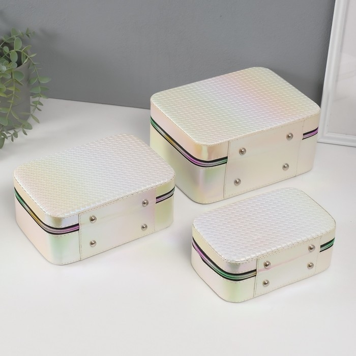 Шкатулка кожзам с зеркалом Шкатулка кожзам с зеркалом "Плетение" бежевая н-р 3 шт 19,4х12,5х8 22х16х9 11,5х24,5х18,5 см