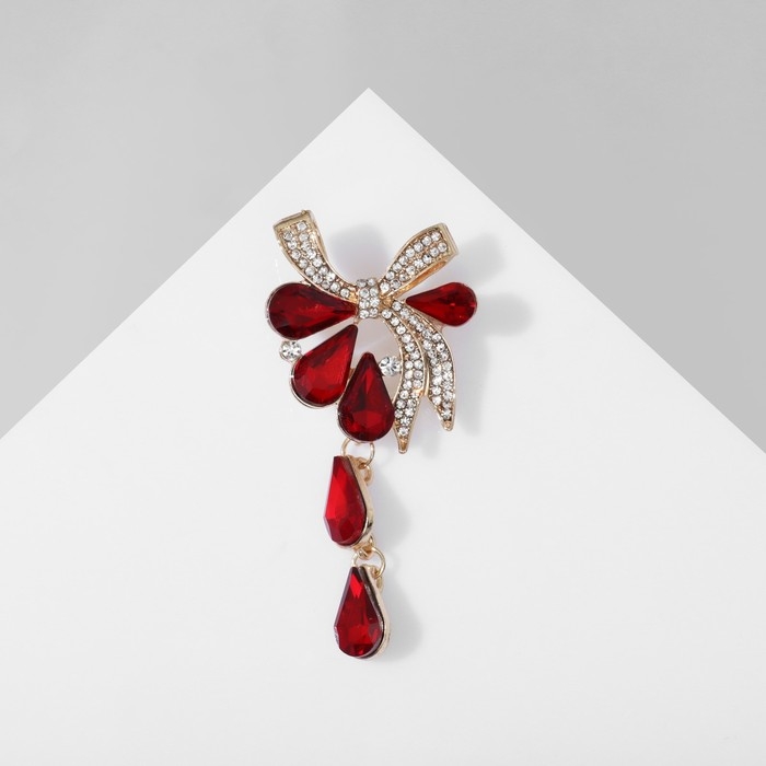 Брошь «Цветочная роса» с бантом, цвет бордово-белый в золоте Брошь «Цветочная роса» с бантом, цвет бордово-белый в золоте