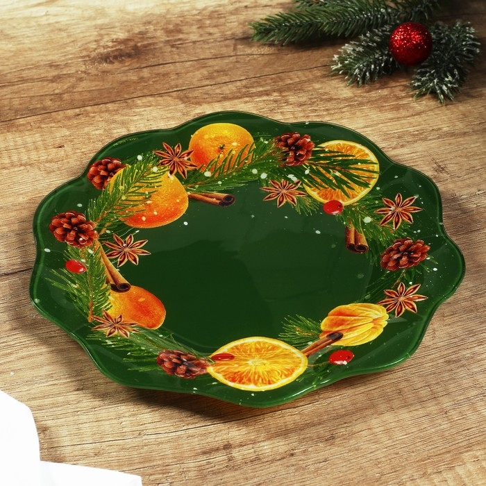 Новый год. Тарелка стеклянная «Аромат праздника», 23 см Новый год. Тарелка стеклянная «Аромат праздника», 23 см