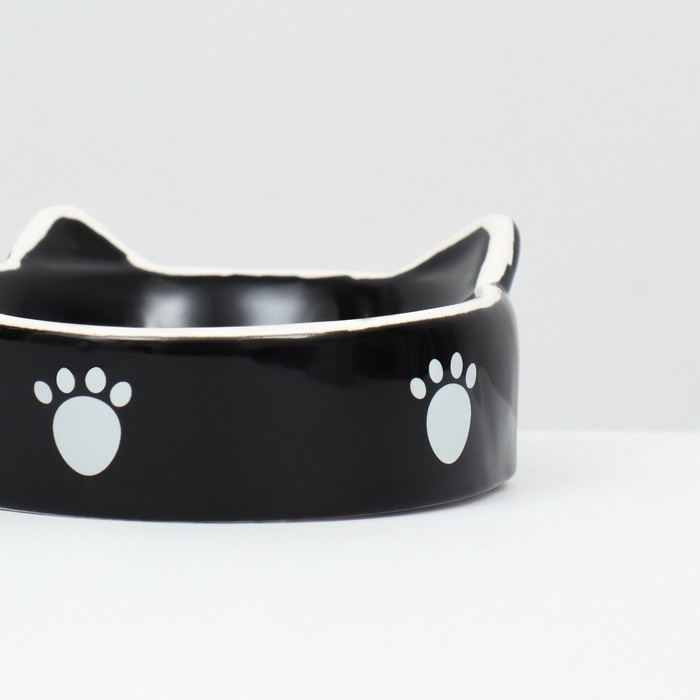 Миска керамическая  Миска керамическая "Кошачье семейство" 40/60 мл  двойная 19 х 10,5 х 3,5 см, чёрно-белая