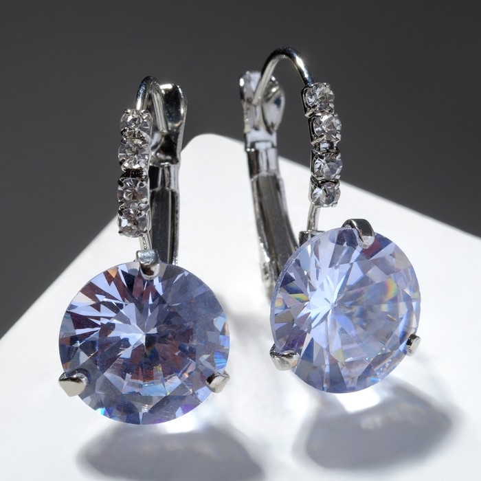 Серьги «Циркония» love you, цвет голубой в серебре