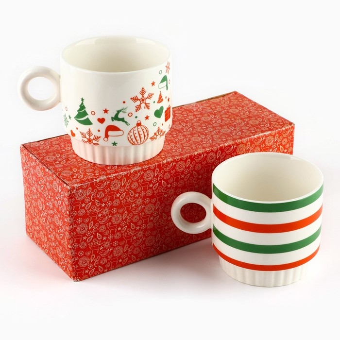 Новый год. Набор кружек из керамики «Новогоднее настроение», 250 мл, 2 шт Новый год. Набор кружек из керамики «Новогоднее настроение», 250 мл, 2 шт