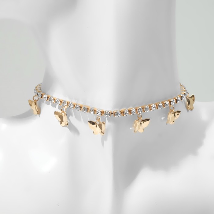 Чокер «Бабочки» миниатюрные, цвет белый в золоте, 30 см Чокер «Бабочки» миниатюрные, цвет белый в золоте, 30 см